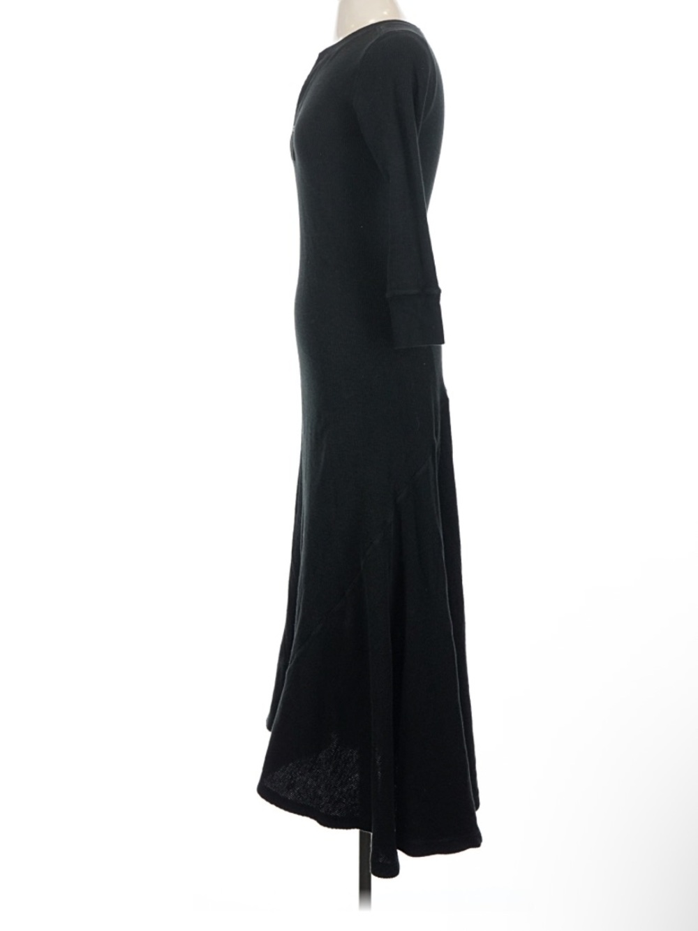 Polo Ralph Lauren Black Thermal Knit Long Sleeve Henley Maxi Dress Size Small - Picture 5 of 8